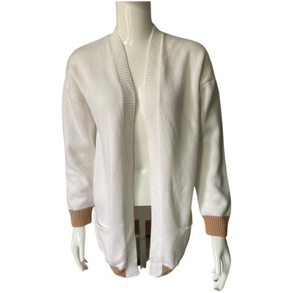 FOREVER21 White with Tan Knitted Long Cardigan SIZE S
